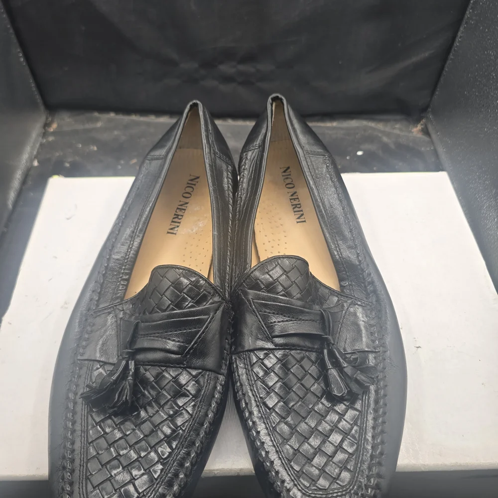 Nico Nerini Black‎ Leather Woven Loafers Men Size 11m